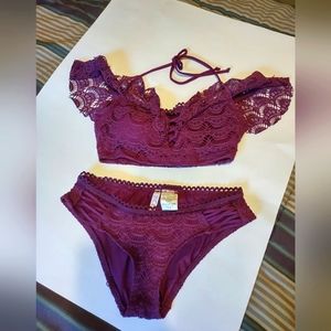 BECCA by Rebecca Virtue Becca Lace Crochet Plum Bikini Set